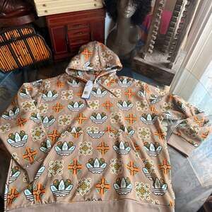adidas Tile Allover Print Loose Hoodie - Brown Sz 2x